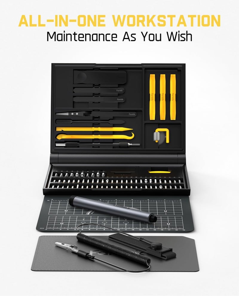 Fanttik Electric Screwdriver Kit, Precision Screwdriver Set, 64 Magnetic Bits, 12 Types Fix Tools, 0.05/0.2 N.m, Repair Tool for Phone Laptop Watch Electronics - E1 NEX Workstation - Image 2
